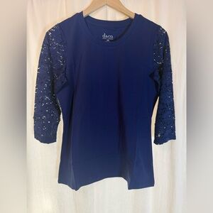d&co Navy Lace Sleeve Women's Top
